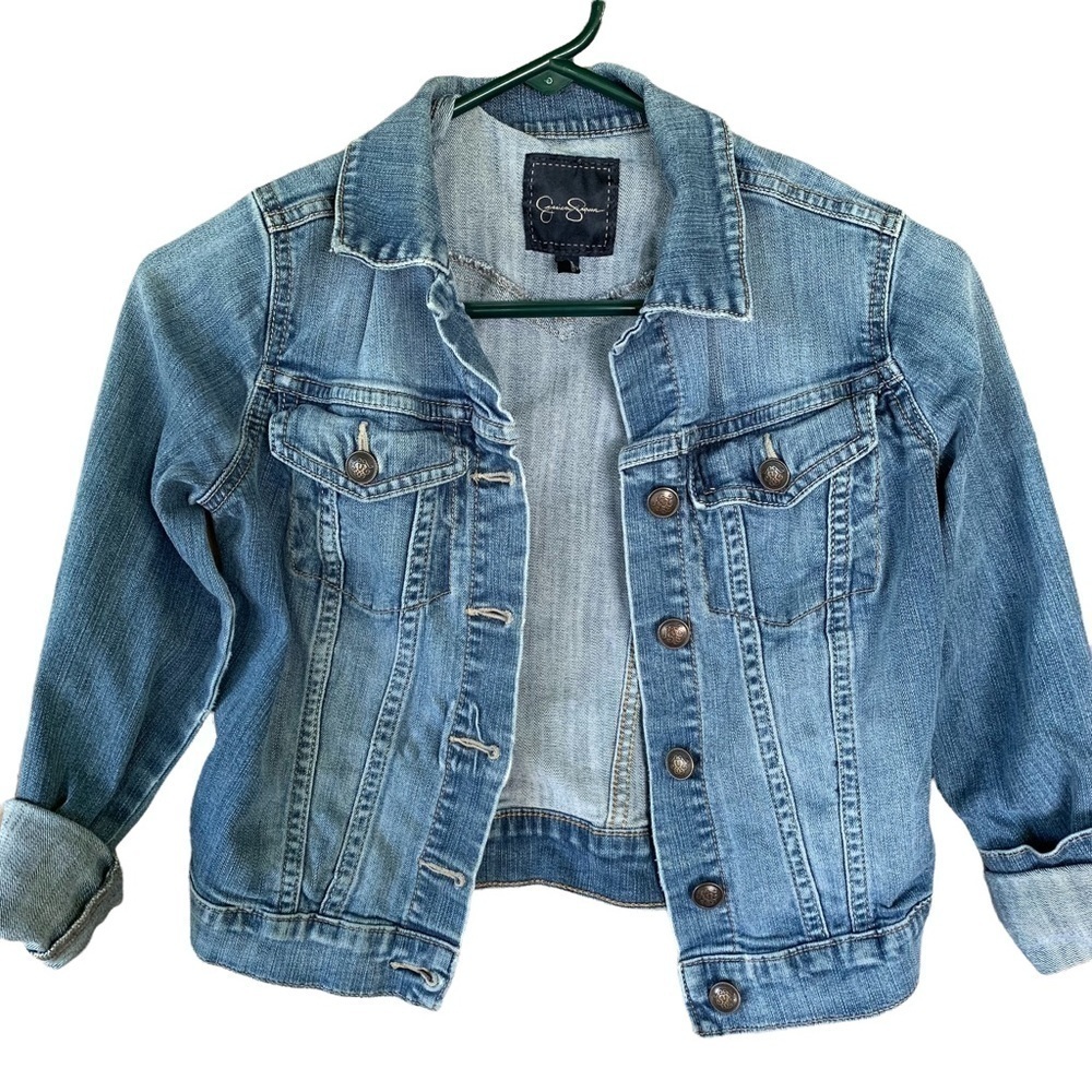 Jessica Simpson Denim Jacket Womens Small Pixie Crop Blue Trucker Jean Jacket